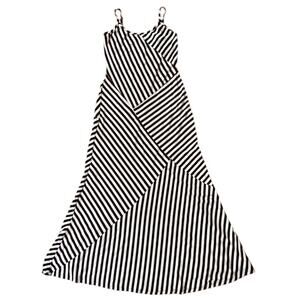 Monteau Adjustable Spaghetti Strap Ivory & Black Striped Maxi Dress Large